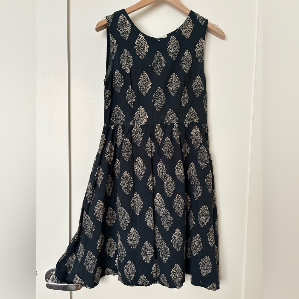 Mata Traders Black and Cream Cotton Dress with Pockets